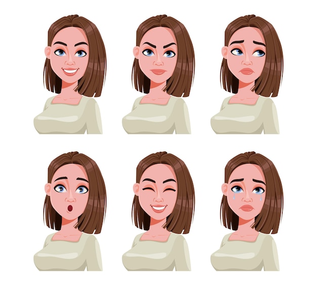 Personaje de dibujos animados de diferentes emociones femeninas | Vector Premium Personaje de dibujos animados de diferentes emociones femeninas | Vector Premium