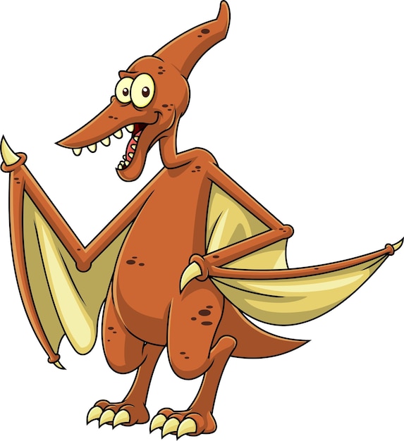 Personaje de dibujos animados de dinosaurio pterodáctilo Vector Ilustración dibujada a mano