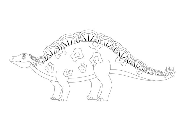 Personaje de dibujos animados de dinosaurio Wuerhosaurus en blanco y negro Página para colorear vectorial de un dinosaurio Wuerhosaurus