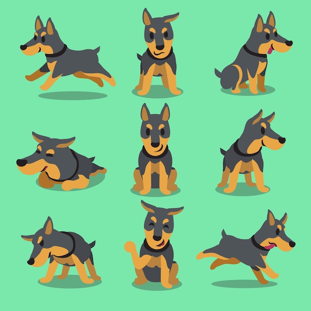 Personaje de dibujos animados doberman perro poses