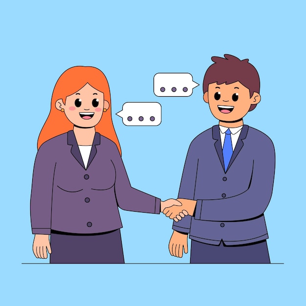 Un personaje de dibujos animados de dos personas que se dan la mano para hacer un acuerdo