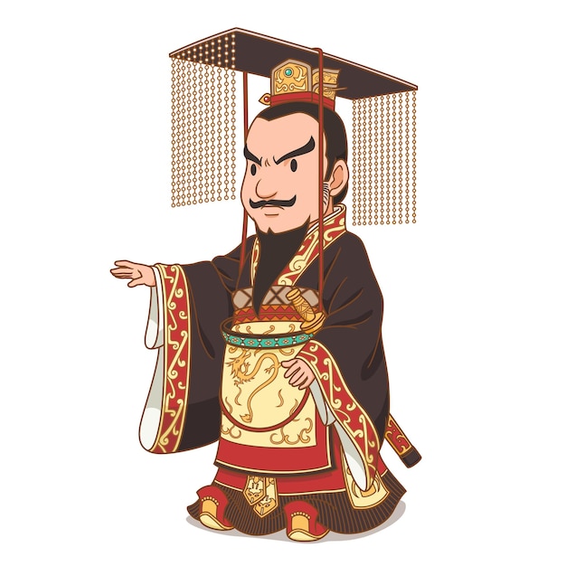 Vector personaje de dibujos animados del emperador chino qin shi huang