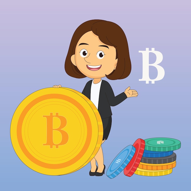 Personaje de dibujos animados de empresario con bitcoin