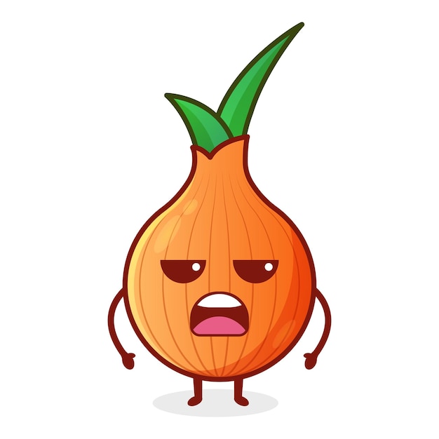 Personaje de dibujos animados enojado de cebolla amarilla