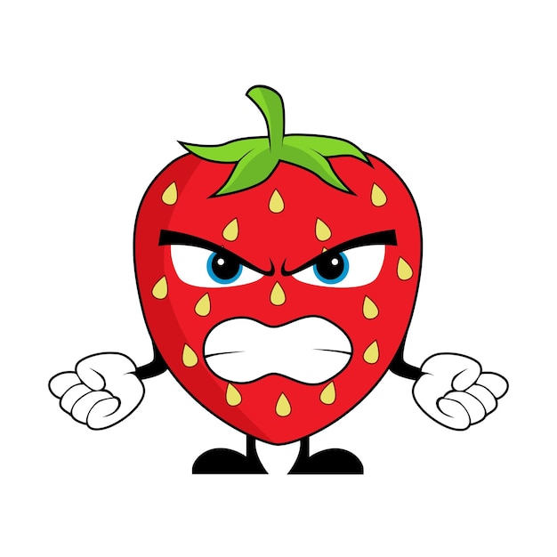 Personaje de dibujos animados enojado de la fruta de la fresa Adecuado para el fondo de la mascota del icono de la web de la bandera del cartel