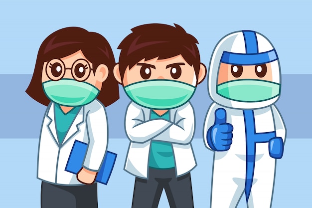 Personaje de dibujos animados del equipo médico profesional