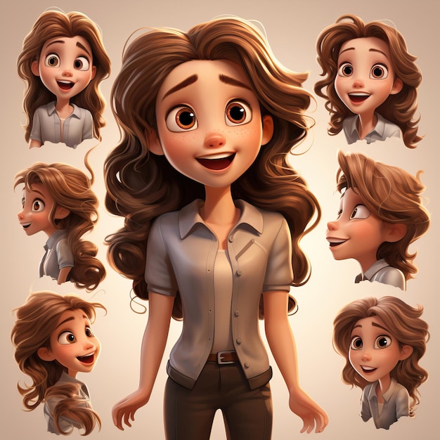 Vector personaje de dibujos animados de estilo de dibujos animados corto de niña de pelo castaño