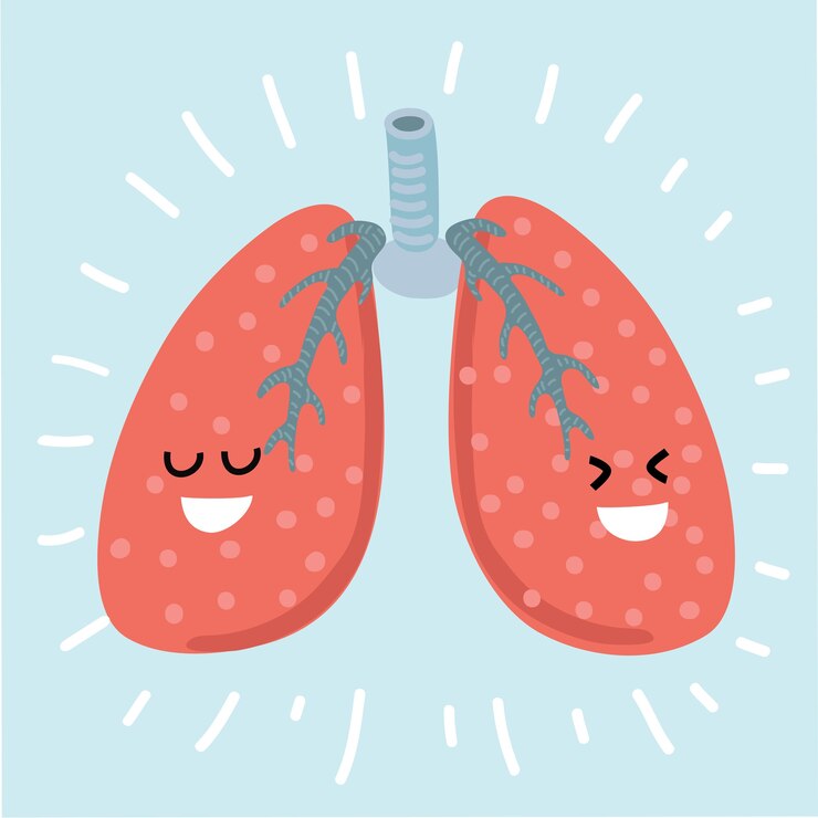 Vector personaje de dibujos animados de estilo primitivo de pulmones en diseño plano infantil