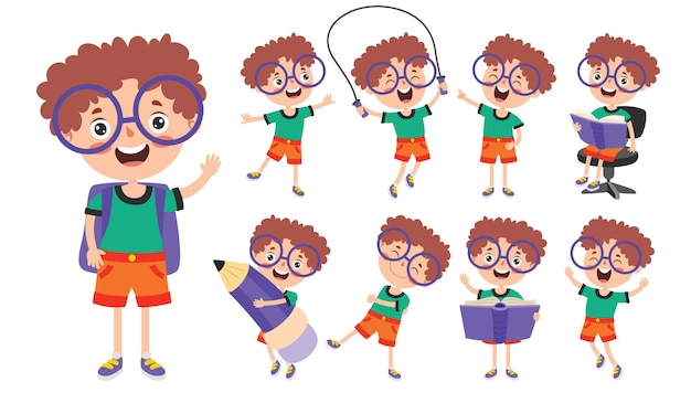 Personaje de dibujos animados estudiando y aprendiendo