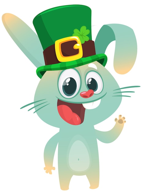 Personaje de dibujos animados feliz conejito con sombrero de San Patricio con un trébol Ilustración vectorial para el Día de San Patricio