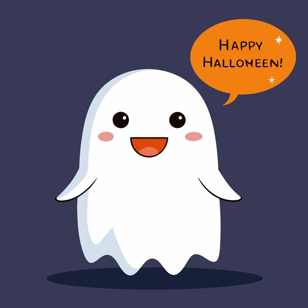 un personaje de dibujos animados con un feliz mensaje de Halloween que dice feliz Halloween