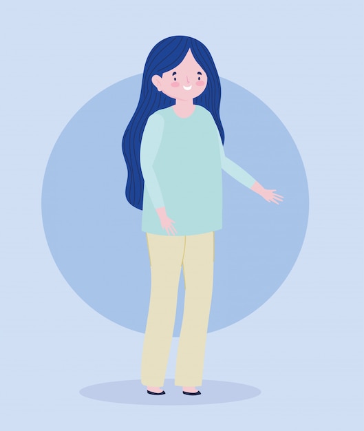 Personaje de dibujos animados femenino de mujer feliz de pie