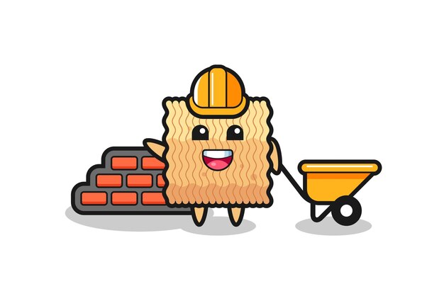 Personaje de dibujos animados de fideos instantáneos crudos como constructor