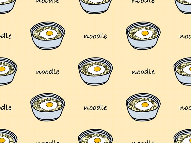 Personaje de dibujos animados de fideos de patrones sin fisuras sobre fondo naranja