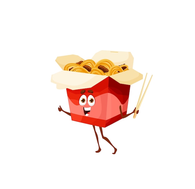 Personaje de dibujos animados de fideos ramen de caja de wok asiático