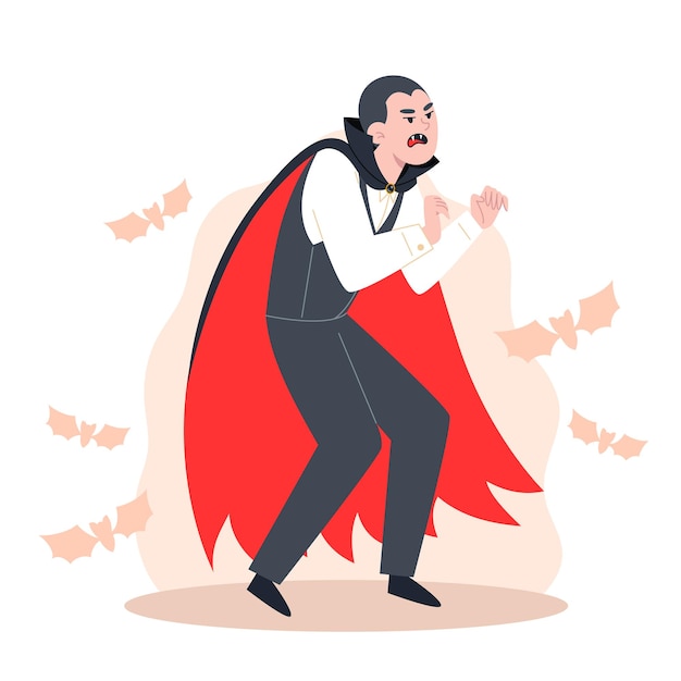 Vector personaje de dibujos animados en la fiesta de halloween disfrazado de vampiro