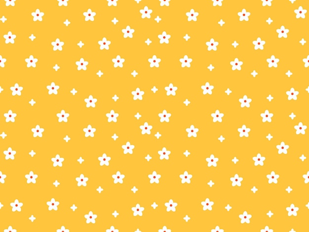 Vector personaje de dibujos animados de flores de patrones sin fisuras sobre fondo amarillo