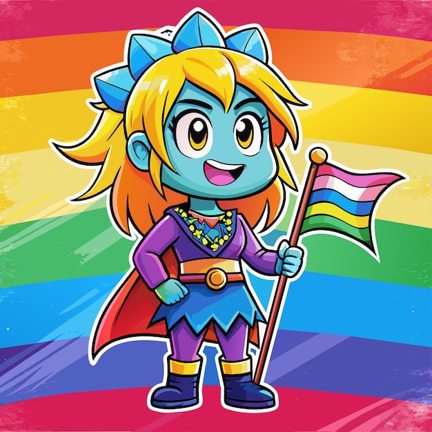 Vector un personaje de dibujos animados con un fondo de color arco iris