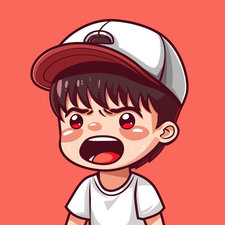 Vector un personaje de dibujos animados con un fondo rojo que dice niño enojado