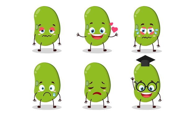 personaje de dibujos animados de frijol mung divertido con diferentes poses ilustración de diseño de actividad