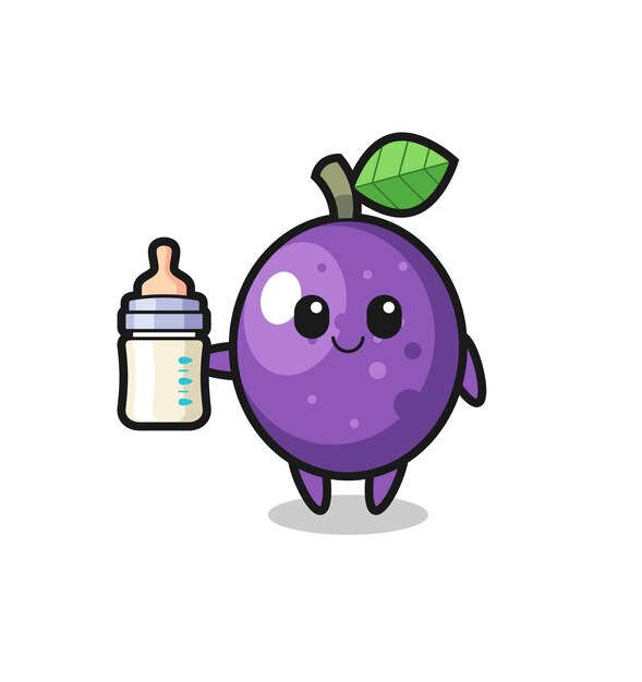 Personaje de dibujos animados de fruta de la pasión de bebé con botella de leche, diseño de estilo lindo para camiseta, pegatina, elemento de logotipo