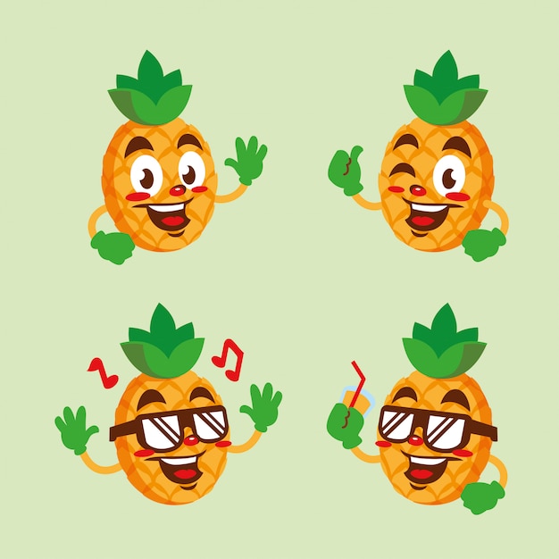 Personaje de dibujos animados de fruta de piña lindo