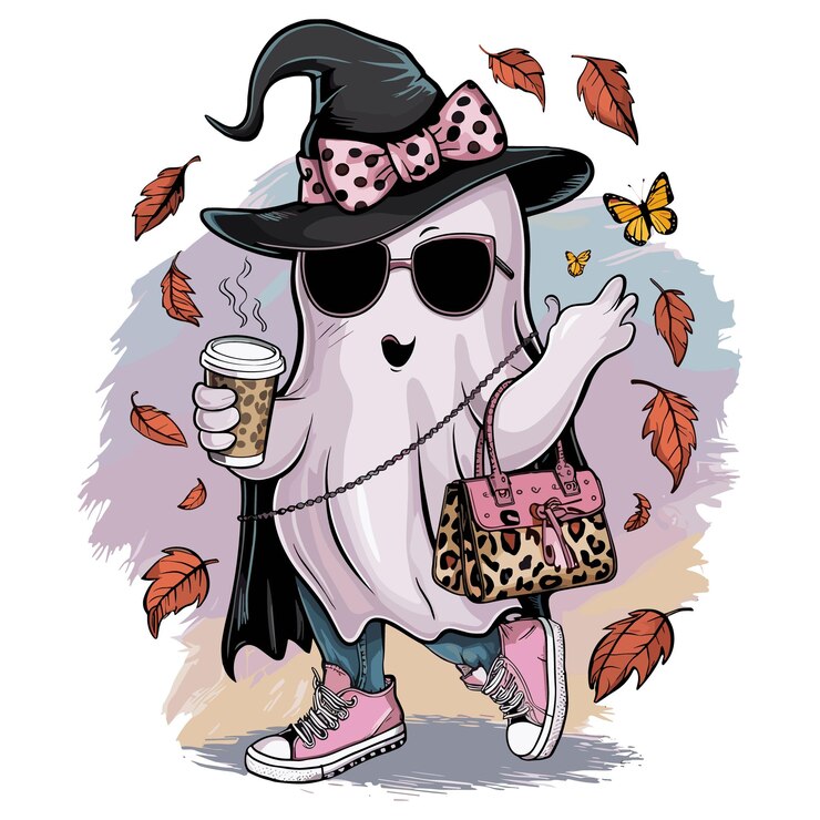 Un personaje de dibujos animados con gafas de sol y un sombrero con una bolsa y bebiendo café