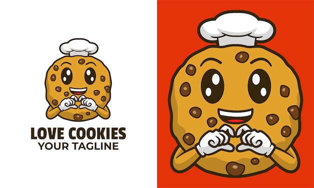 Personaje de dibujos animados de galletas con el signo de amor de la mano
