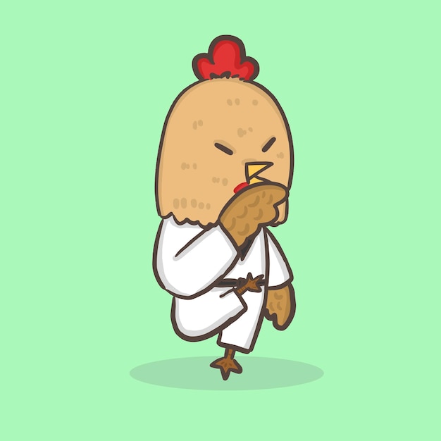 Personaje de dibujos animados de gallina jugar karate