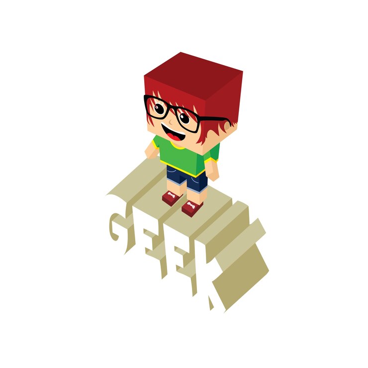 Vector personaje de dibujos animados geek femenino isométrico