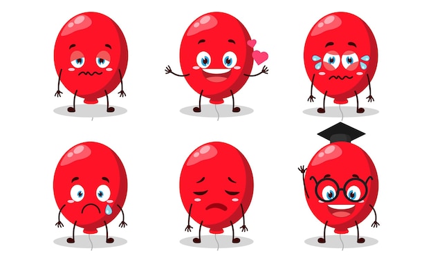 personaje de dibujos animados de globo rojo gracioso con diferentes ilustraciones de diseño de actividades de postura