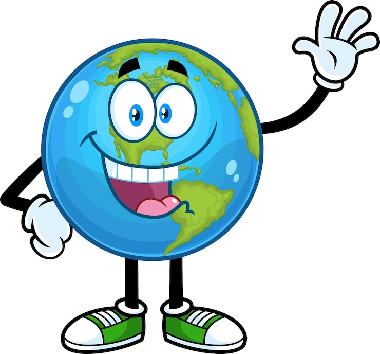 Vector personaje de dibujos animados de globo terráqueo feliz agitando para saludar
