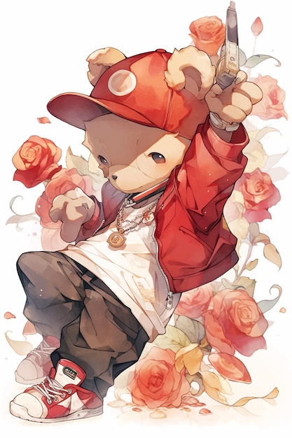 Un personaje de dibujos animados con una gorra roja y pantalones que dice 'te amo'