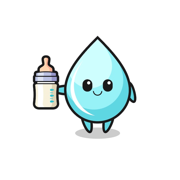 Personaje de dibujos animados de gota de agua de bebé con botella de leche, diseño de estilo lindo para camiseta, pegatina, elemento de logotipo