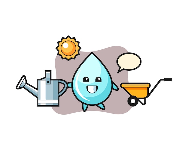 Vector personaje de dibujos animados de gota de agua con regadera, diseño de estilo lindo para camiseta