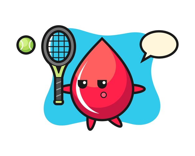 Personaje de dibujos animados de gota de sangre como jugador de tenis, estilo lindo, pegatina, elemento de logotipo