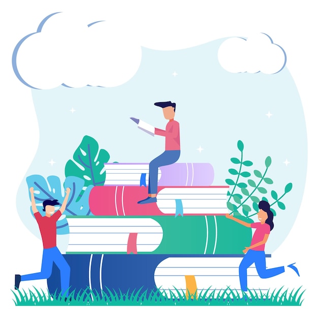 Personaje de dibujos animados gráfico de vector de ilustración de apoyo educativo