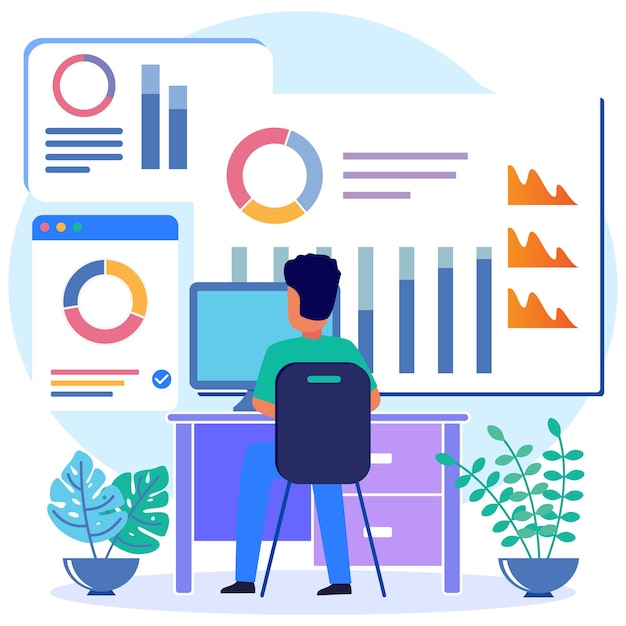Personaje de dibujos animados gráfico de vector de ilustración del diagrama de negocios