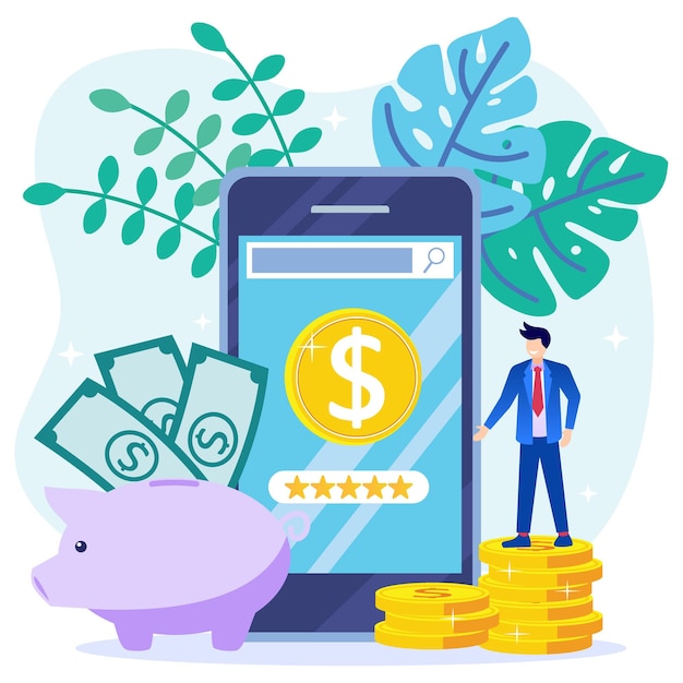 Personaje de dibujos animados gráfico de vector de ilustración de transacciones financieras