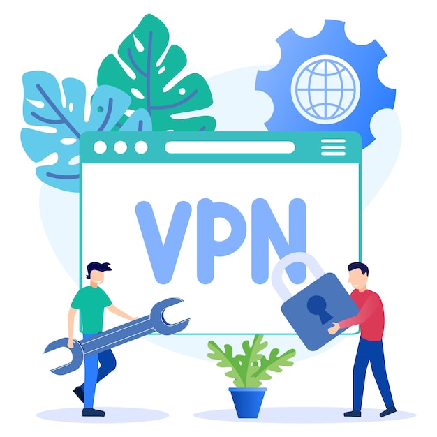 Personaje de dibujos animados gráfico de vector de ilustración de VPN