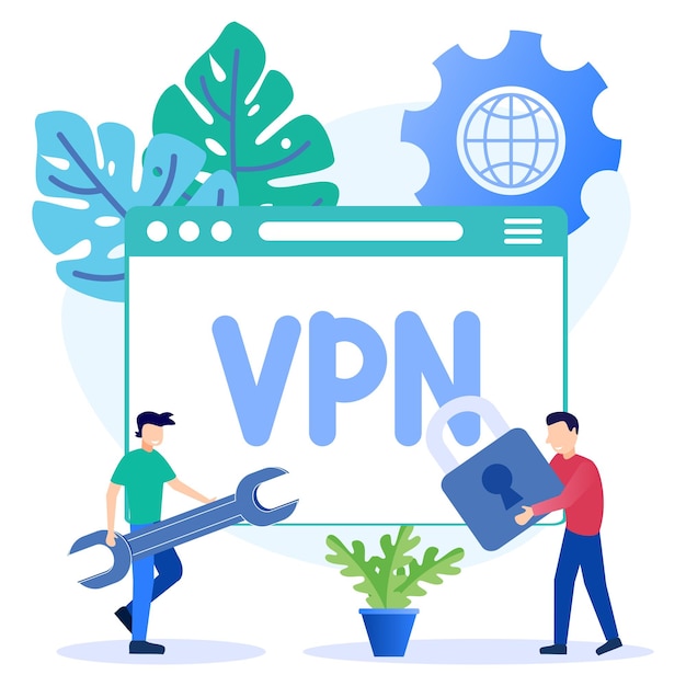 Personaje de dibujos animados gráfico de vector de ilustración de vpn