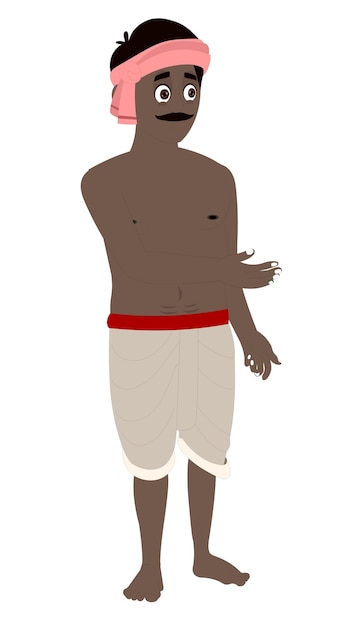 El personaje de dibujos animados del granjero indio del pueblo, el hombre del pueblo de pie, el diseño de personajes vectoriales aislados