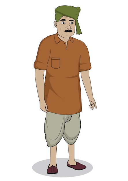 Personaje de dibujos animados de granjeros de la aldea india para animación 2D
