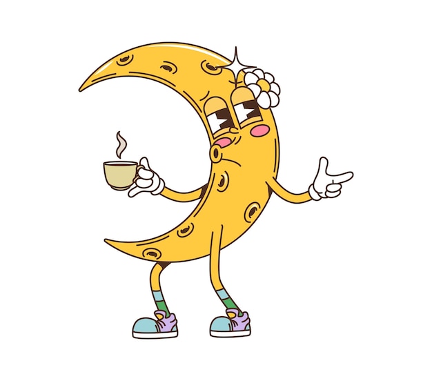 El personaje de dibujos animados Groovy Moon tiene una cara feliz y funky.