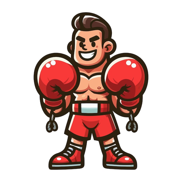 Vector un personaje de dibujos animados con guantes de boxeo y listo para luchar