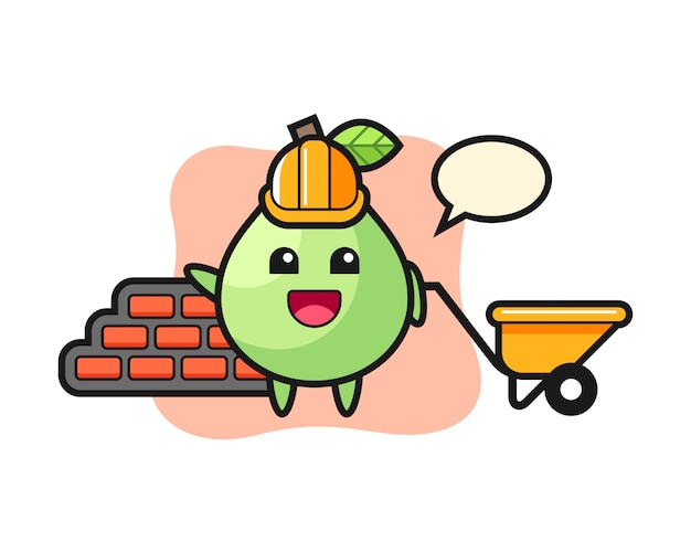 Personaje de dibujos animados de guayaba como constructor, estilo lindo para camiseta, pegatina, elemento de logotipo