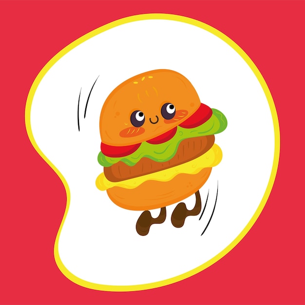 Vector personaje de dibujos animados de hamburguesa con queso lindo feliz aislado vector de comida rápida