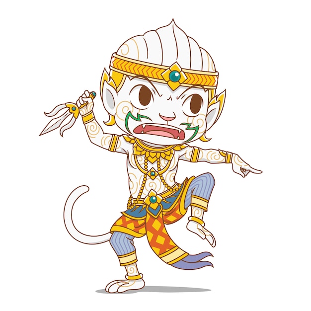 Personaje de dibujos animados de hanuman, personaje del rey mono en la epopeya rammakiana de tailandia.