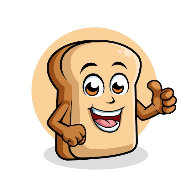 Personaje de dibujos animados de Happy Bread dando pulgares hacia arriba ilustración vectorial de la mascota