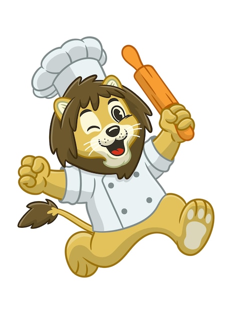 El personaje de dibujos animados Happy Lion Chef